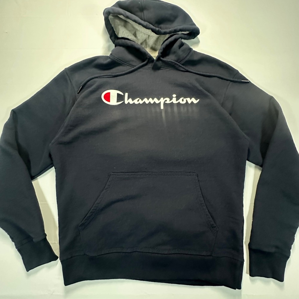 Champion Mens Script‎ Logo Pullover Hoodie Navy Blue Medium GF89H